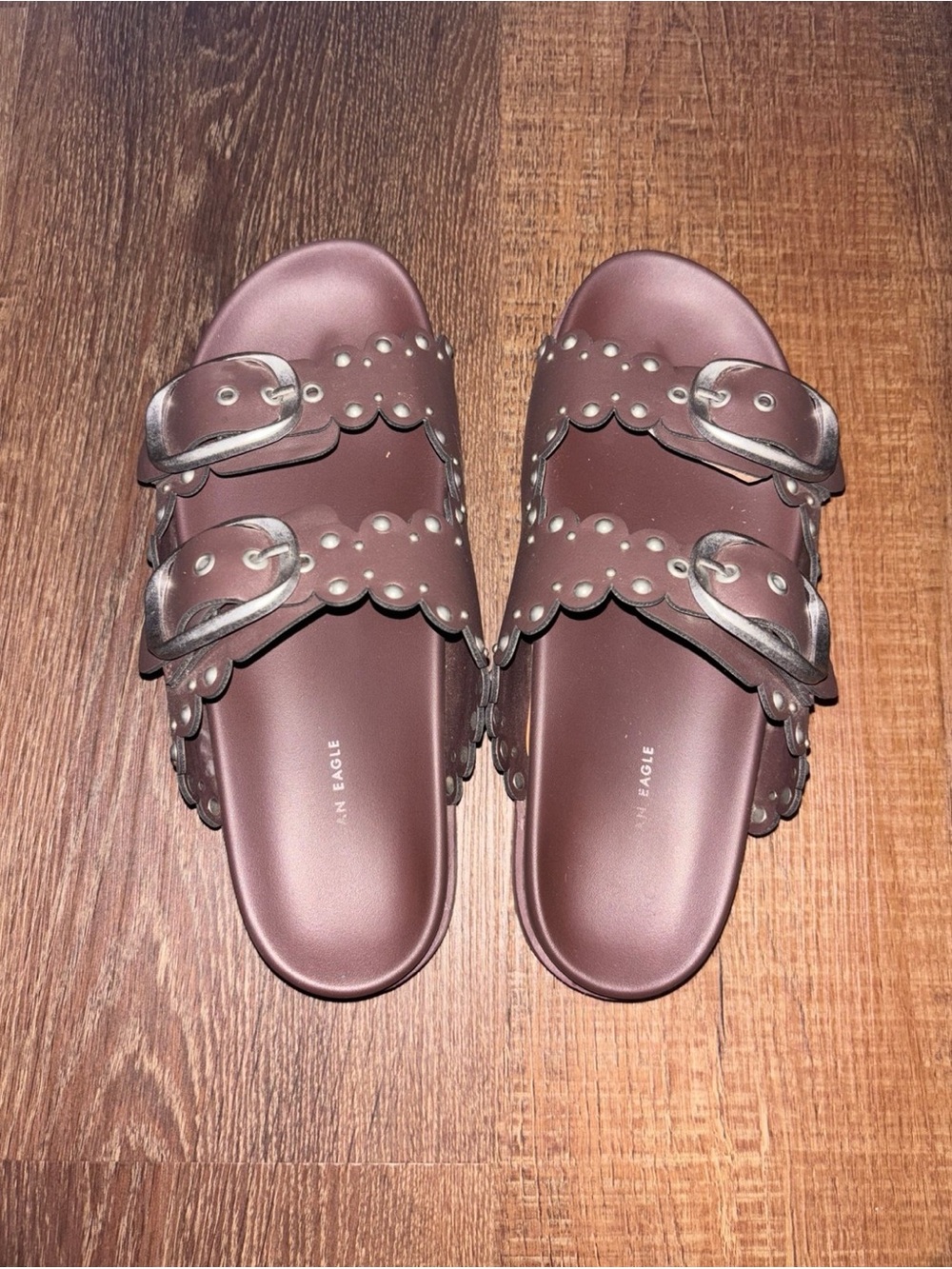 American Eagle Brown & Silver Buckle Sandals